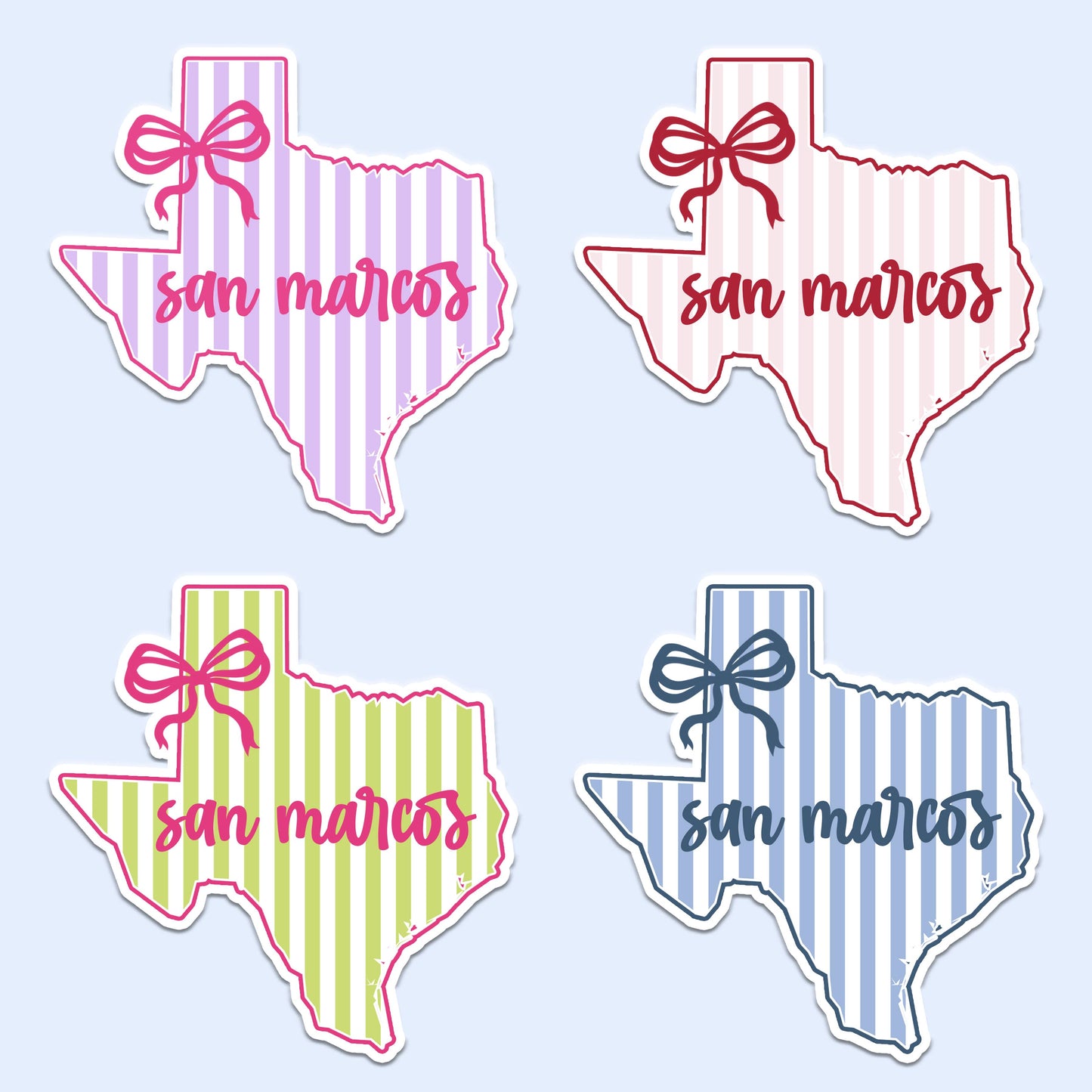 Custom City State Bow Sticker Striped Coquette Vinyl