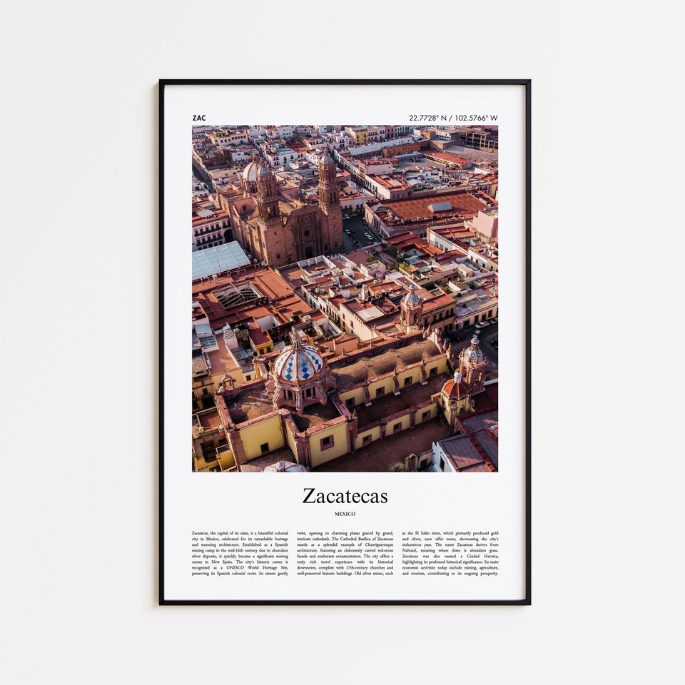 Zacatecas Color Print, Zacatecas Real Photo Poster, Zacatecas Travel Poster Gift, Mexico Travel poster, Minimal City Print, Wall Art Print