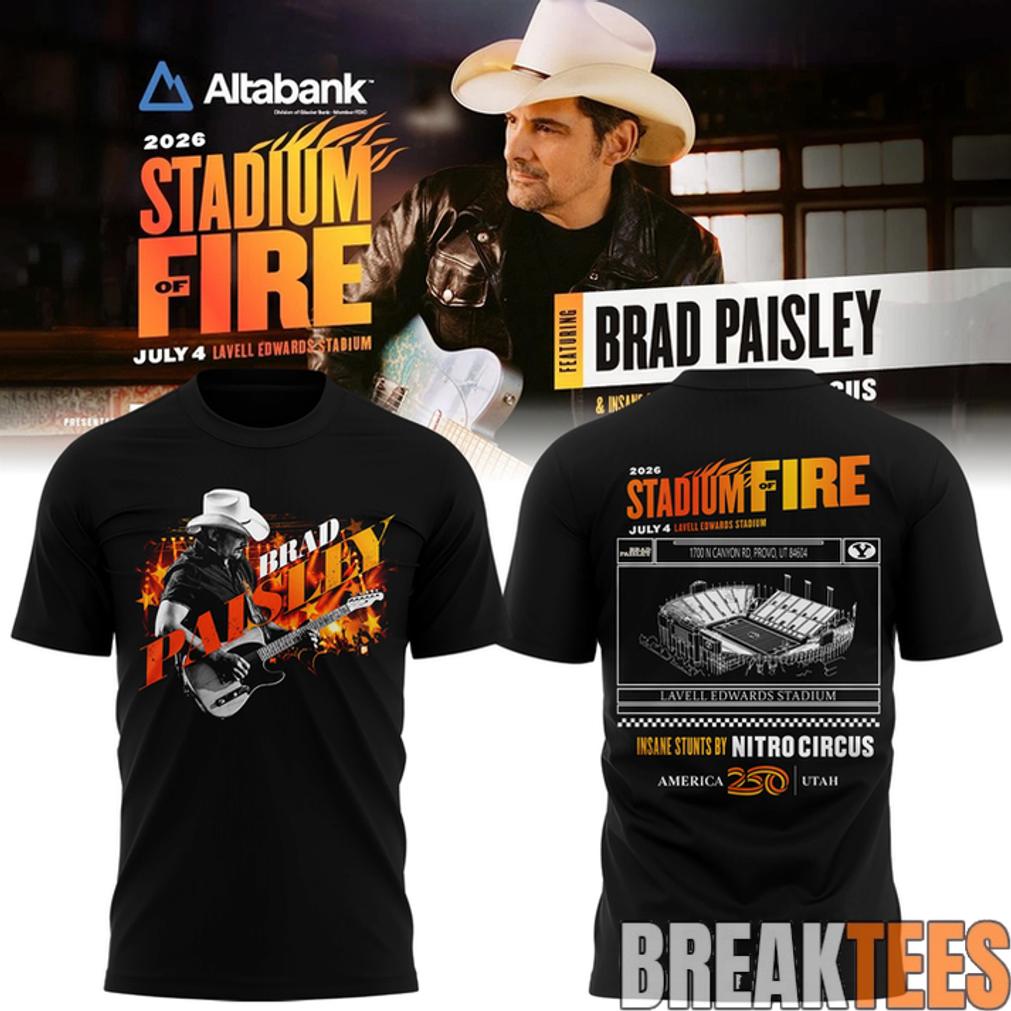 BYU Cougars x Brad Paisley Stadium of Fire Tour Black Shirt