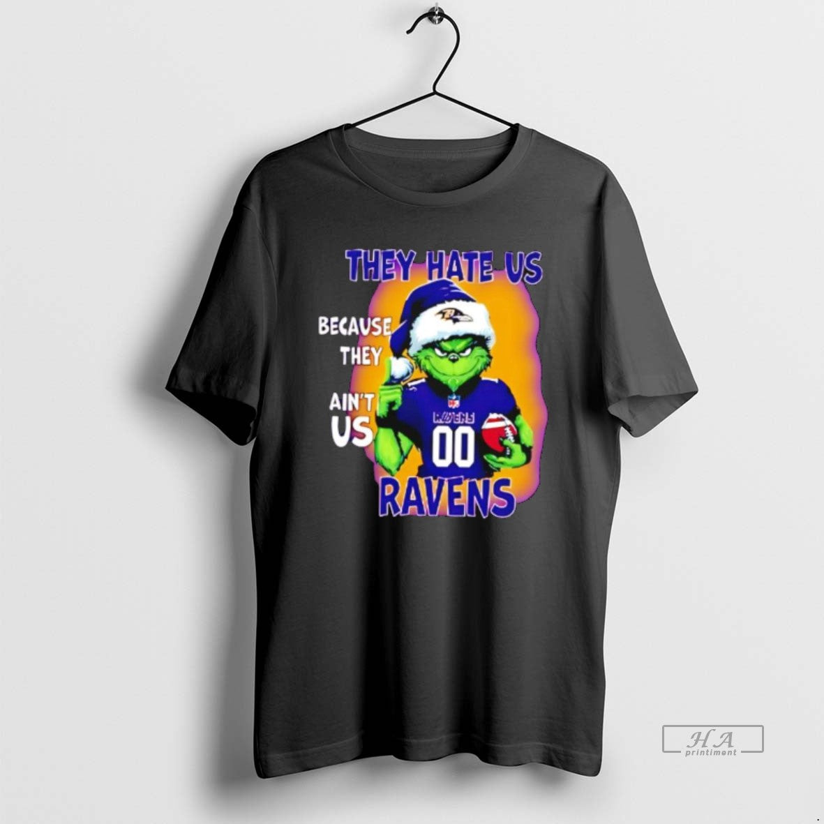 Official They Hate Us Because They Aint Us Baltimore Ravens Grinch Santa