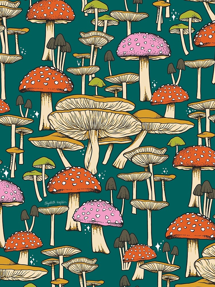Magical Forest Mushrooms - Tropical Teal by Elizabeth Weglein