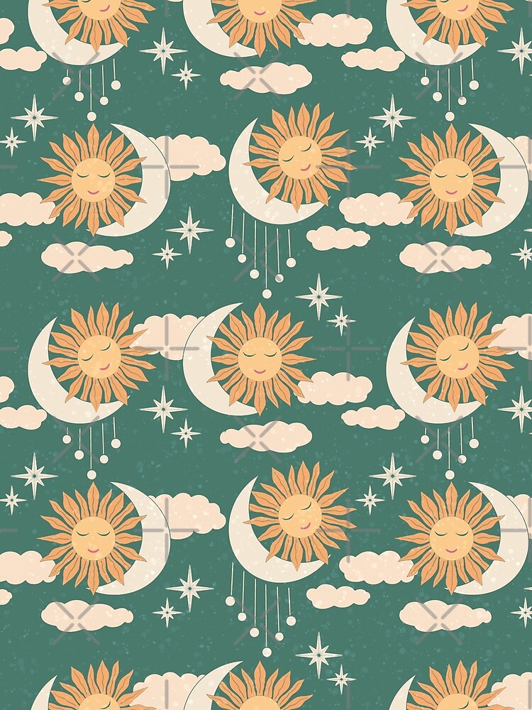 Medium scale of Teal Celestial Sun Moon Retro Boho Vintage Pattern Art by DColourMuse