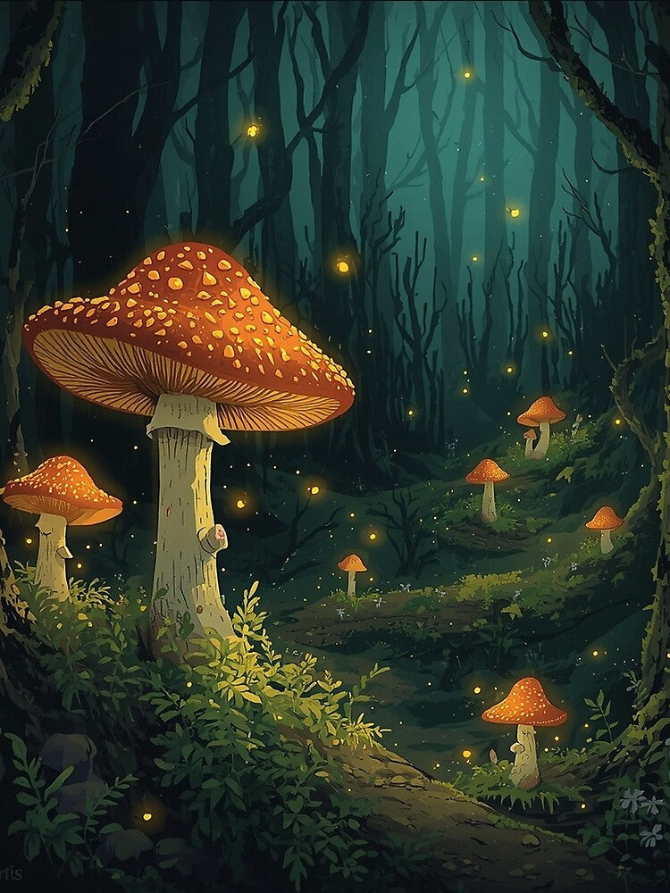 Enchanted Forest Magic Mushrooms Fireflies by AEVORI