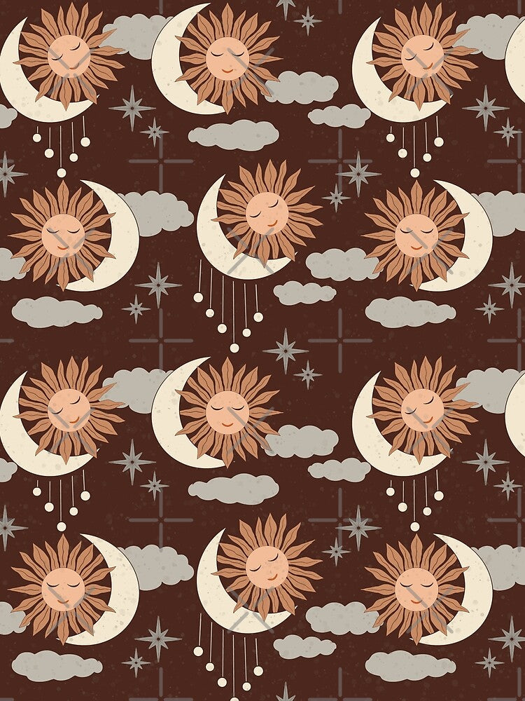 Medium scale of Chocolate Brown Celestial Sun Moon Boho Earthy Pattern by DColourMuse