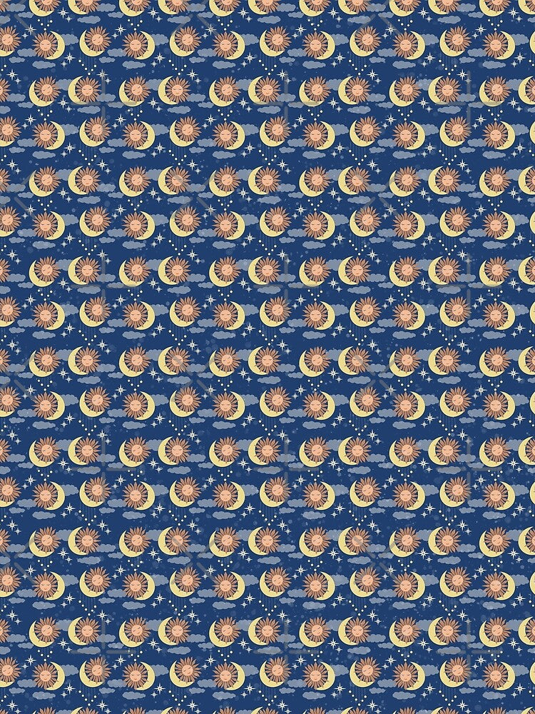 XSmall scale of Navy Blue Celestial Sun Moon Whimsical Night Sky Pattern by DColourMuse