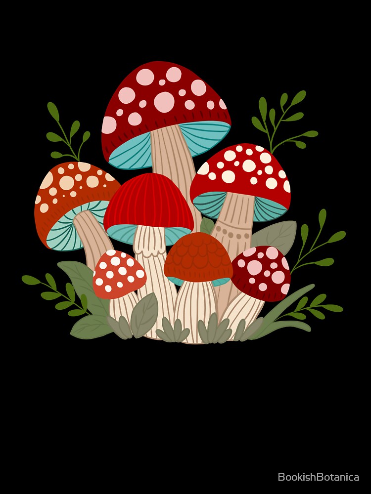 Whimsical Red Mushrooms by BookishBotanica