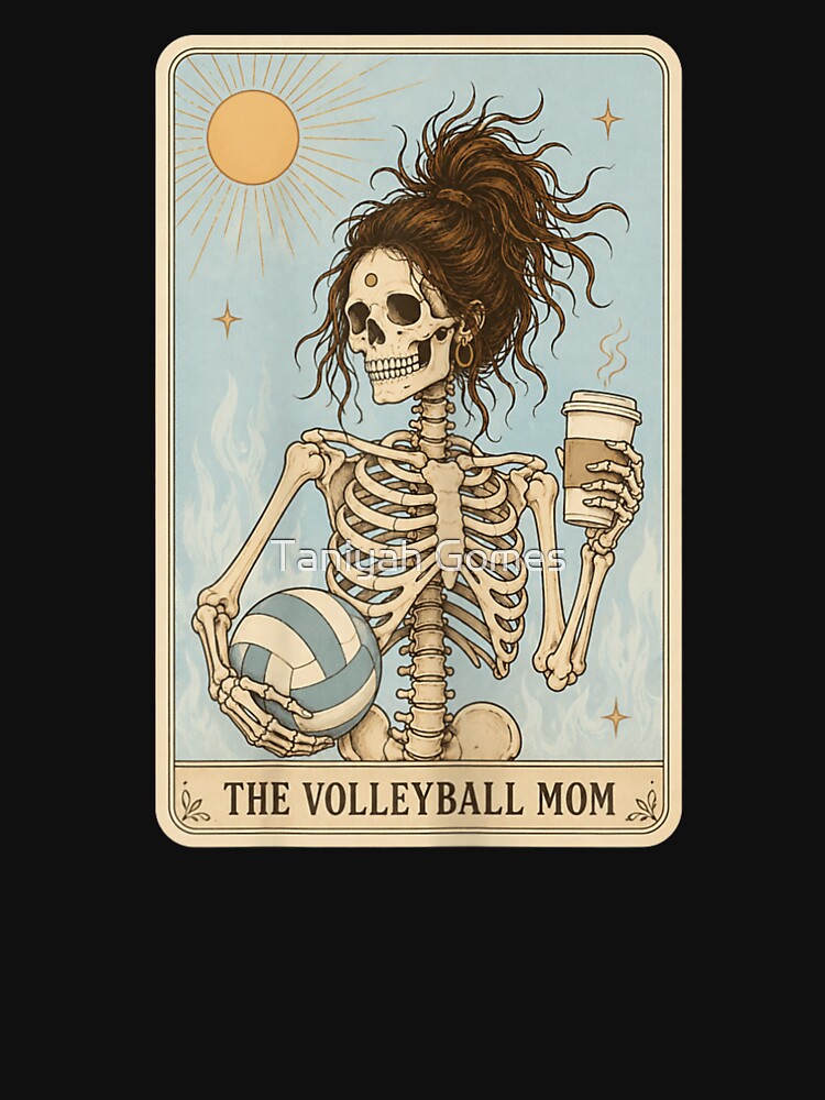 The Volleyball Mom Skeleton Tarot Card Aesthetic with Iced Coffee Cup by Taniyah Gomes