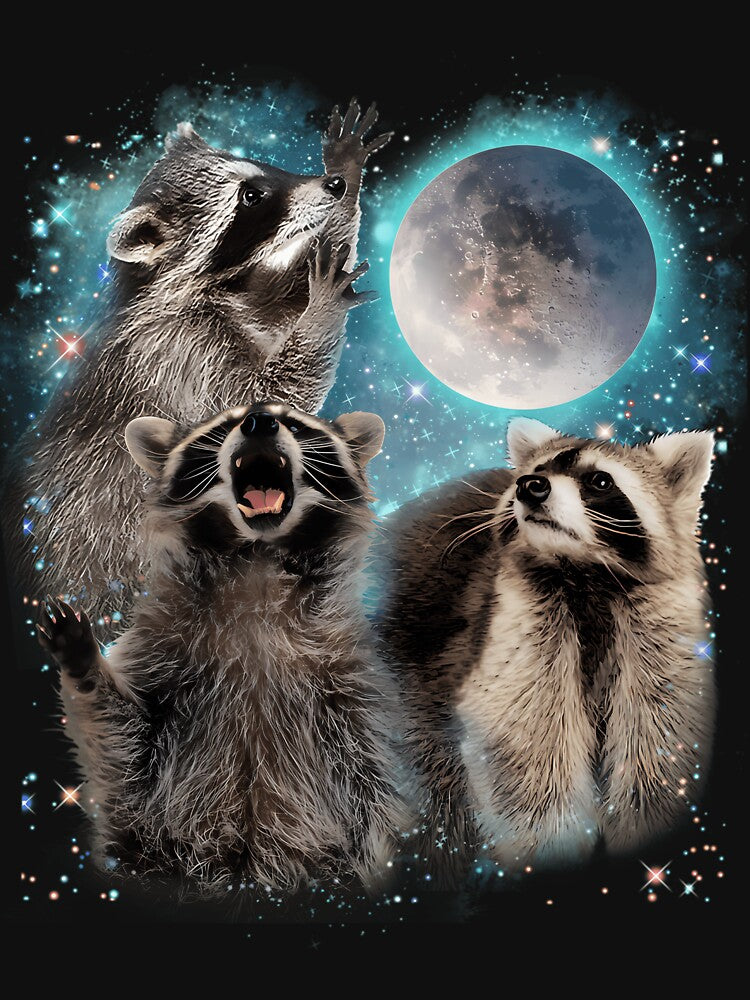 3 Racoon Moon Howling Raccoon Head Funny by Caleollier