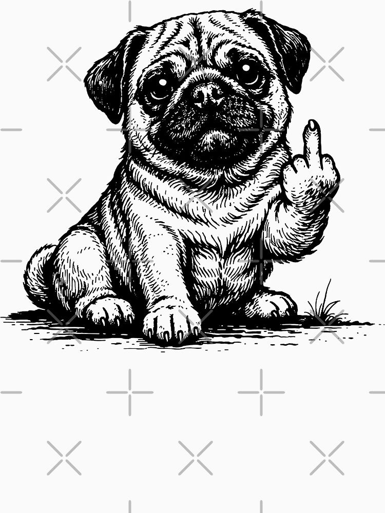 Funny Rude Pug Middle Finger, Funny Pug by will freed18