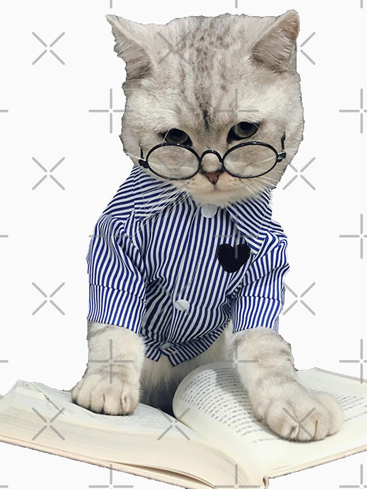 Round Lens Cat Glasses reading book by Brendaallen Art