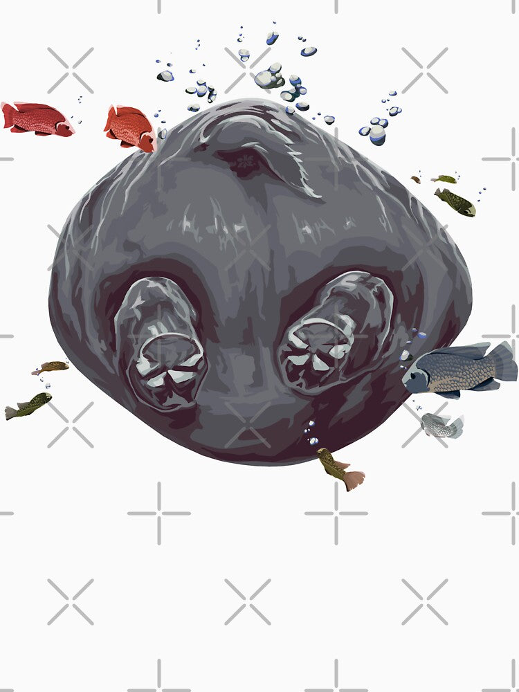 Hippo butt with fish, large print blue edition by bye-then