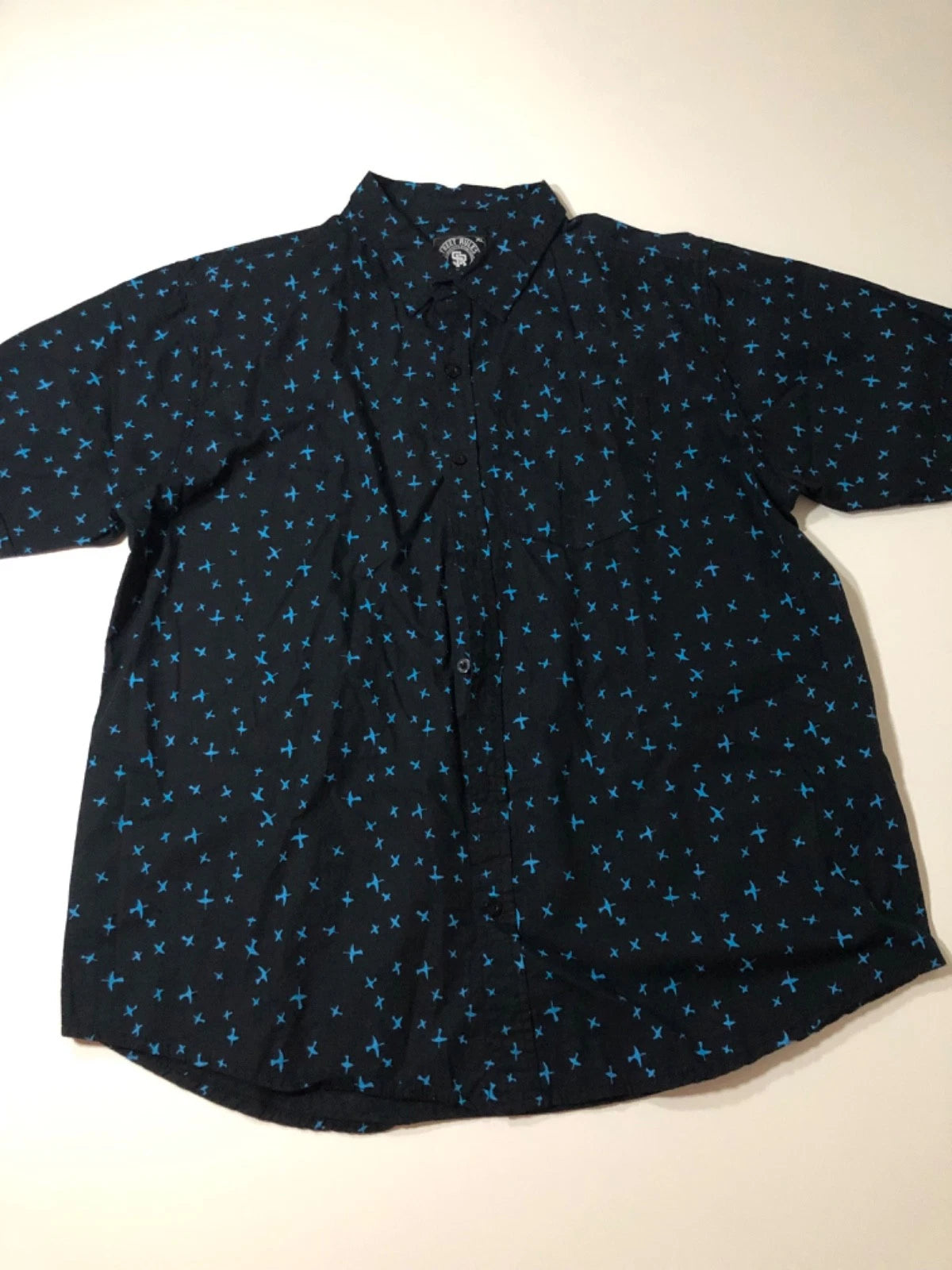 Street Rules Mens Shirt Size XL Button Up Short Sleeve Stylish Black /Blue