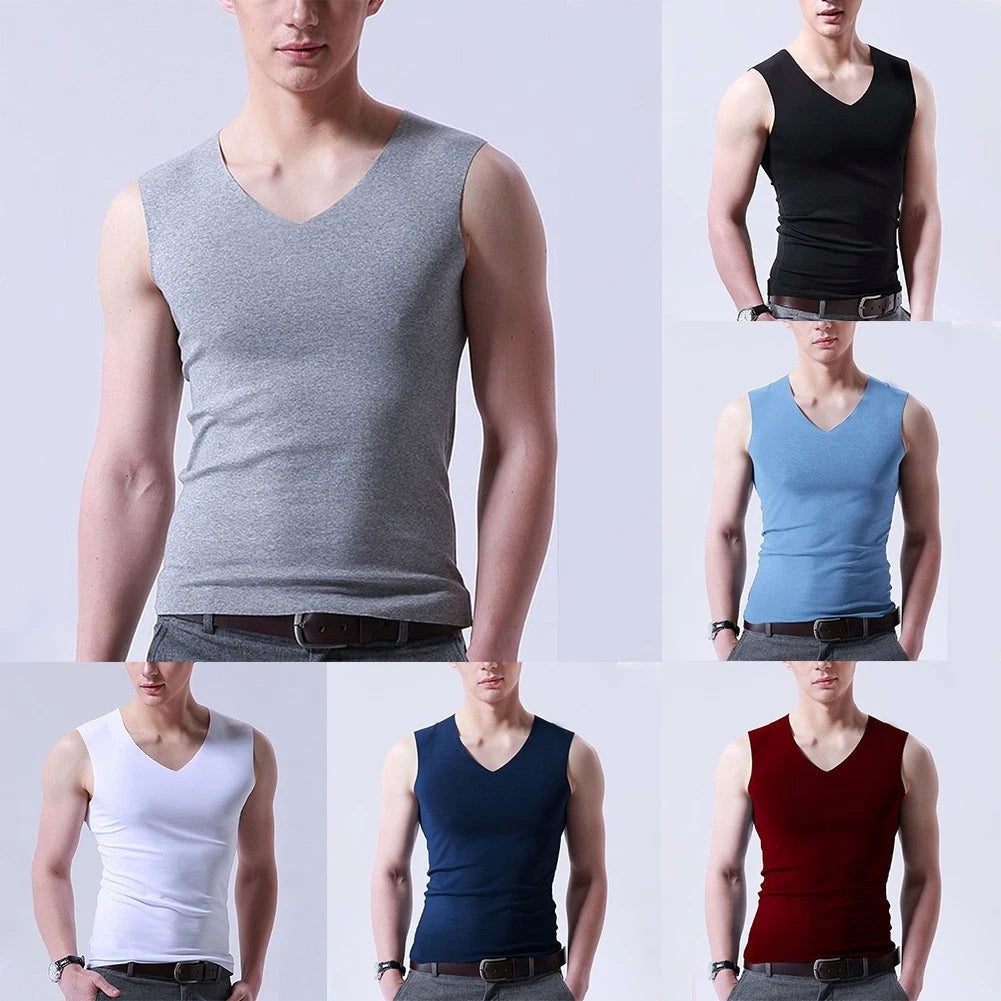 Sleek and Stylish Men's Ice Silk V Neck Sleeveless Vest Muscle T Shirt