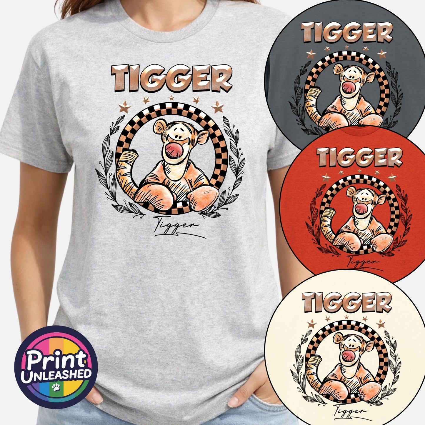 Round Tigger Graphic T-Shirt Adult Unisex S-2XL 6 Colours Classic Birthday Gift