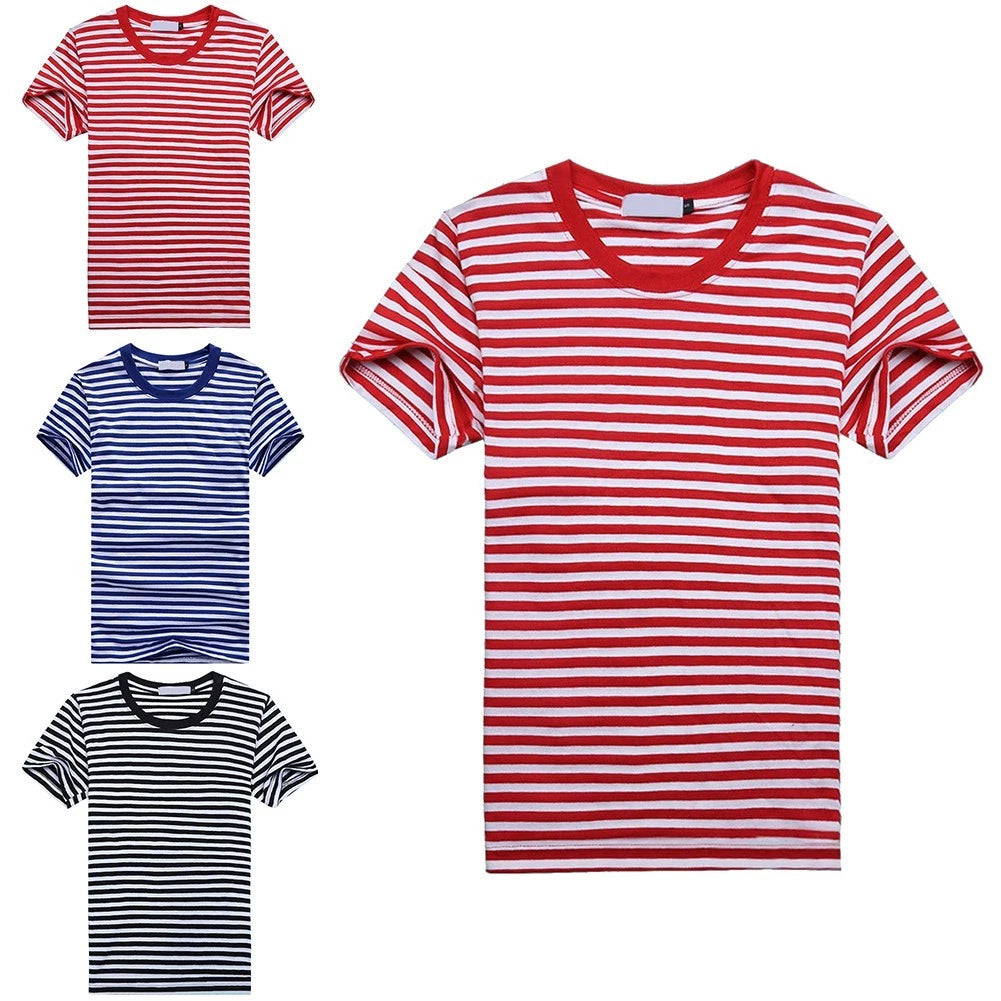 Sports Casual Men's Blue and White Striped Shortsleeved T shirt for Daily Wear