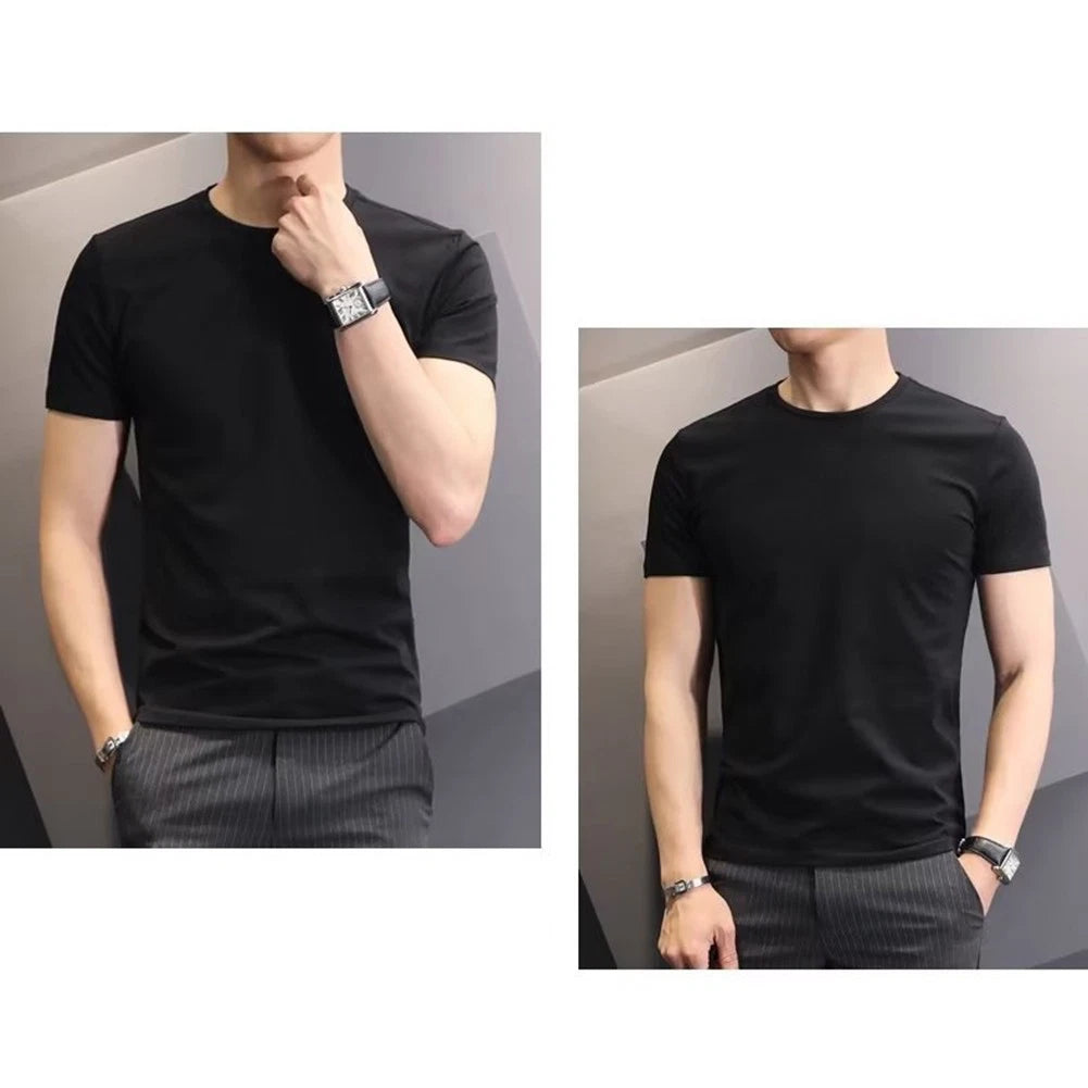 Men T Shirt T Shirt Slim Solid Trendy Men Pullover Round Neck Bottoming