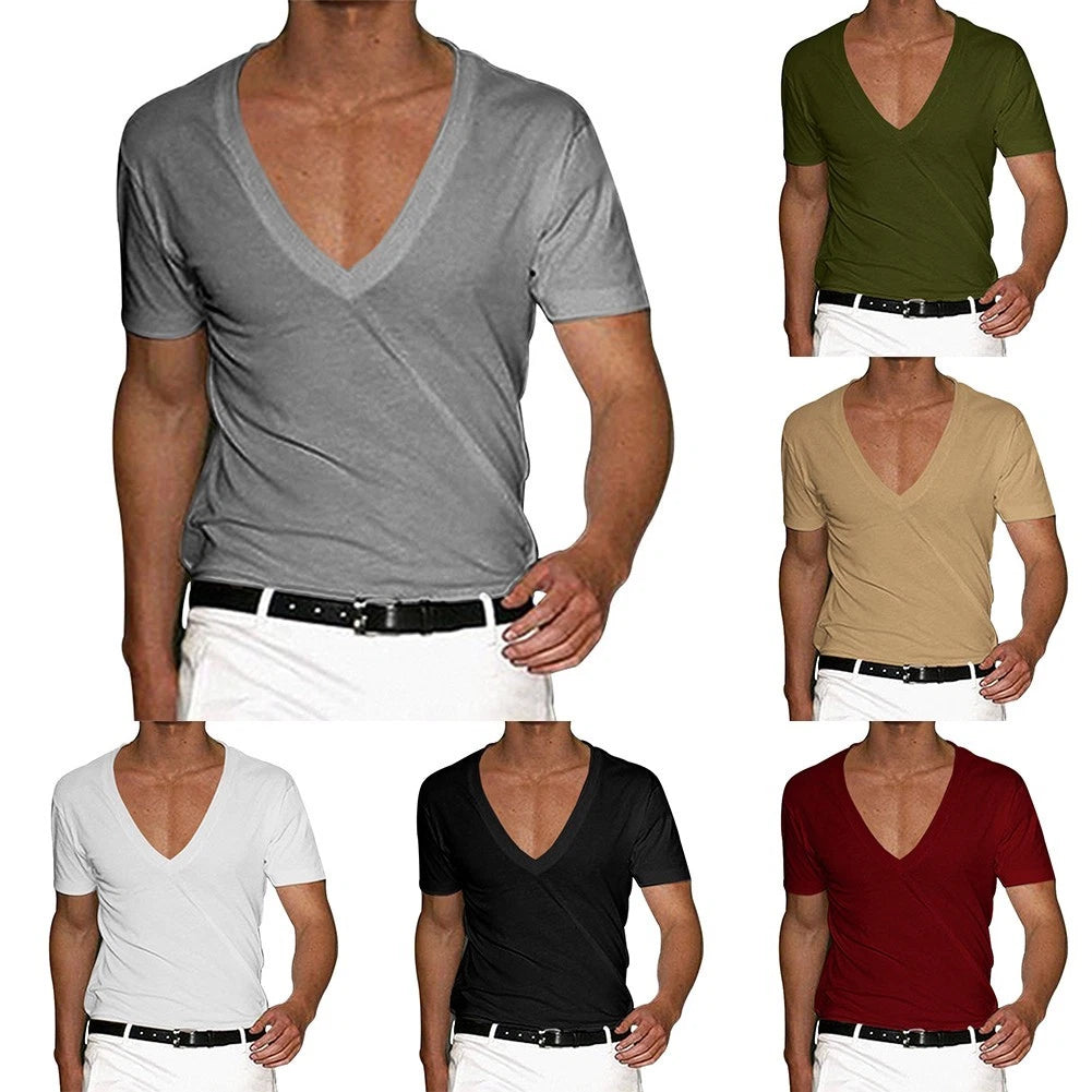 Fashionable Short Sleeve V neck T Shirt for Men's Gym Fitness Bodybuilding