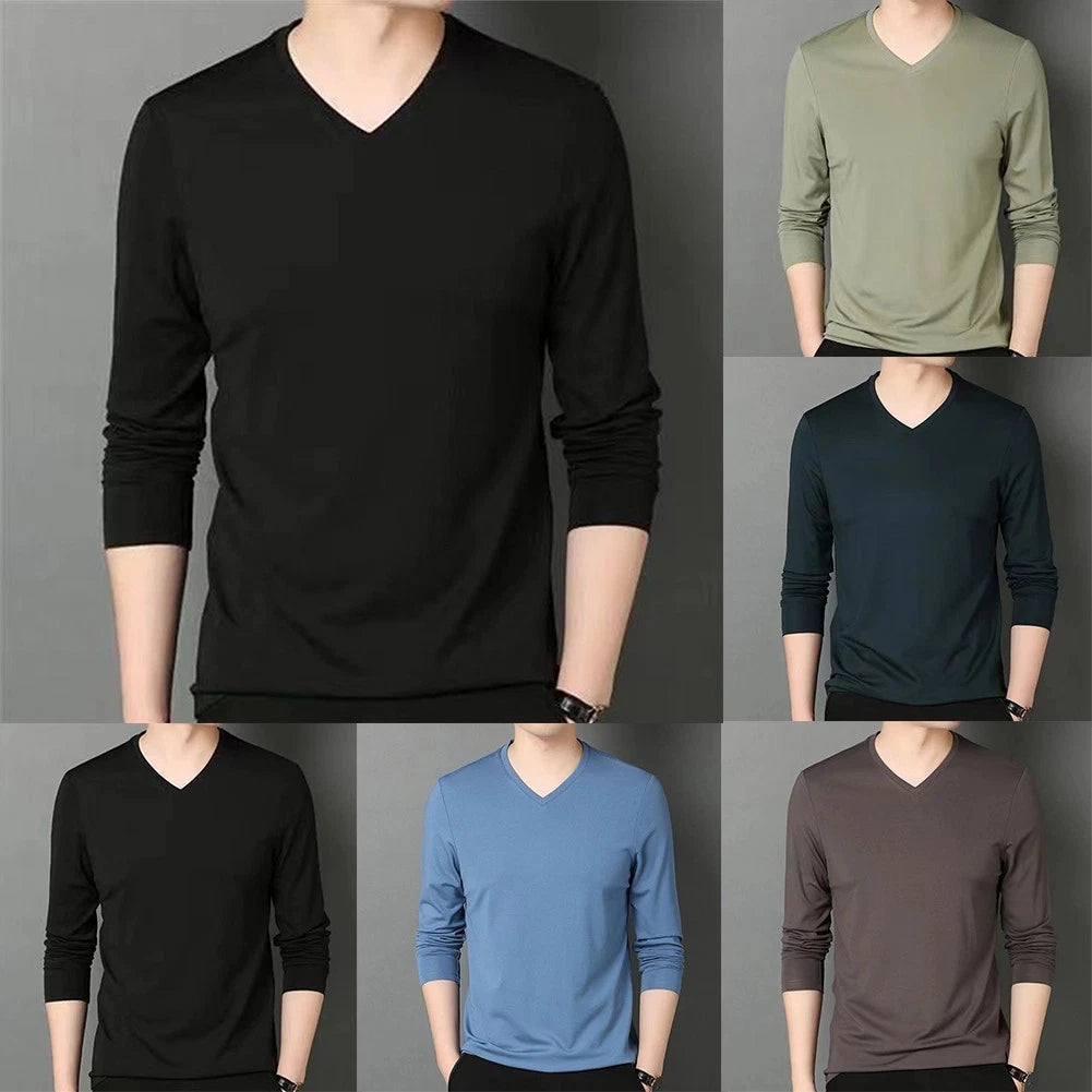 Stylish Green V Neck Long Sleeve TShirt Muscle Workout Tee Top for Men