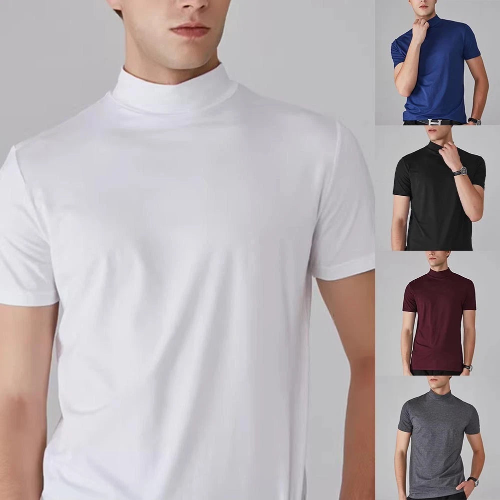 For Daily Wear Half High Collar Tee Solid Pullover Shirt Summer Outfit