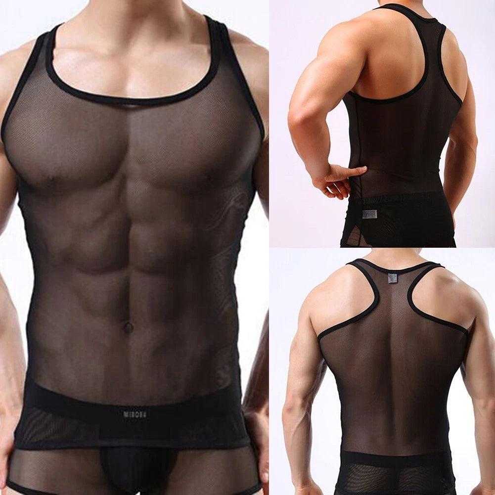Men's Mesh Tank Tops Stylish Sleeveless Fishnet Vests for Night Events