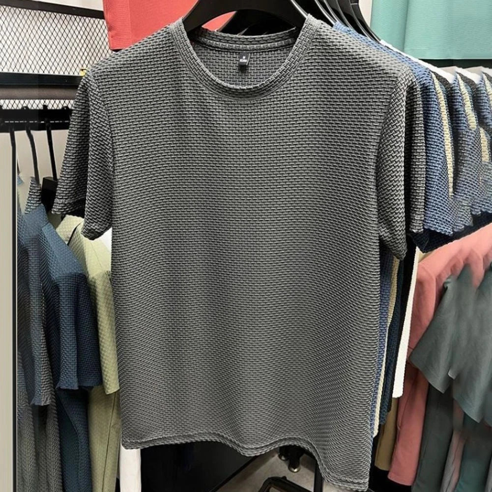 Trendy Mens Ice Silk Mesh T shirt with Short Sleeves Ideal for Vacation Wear