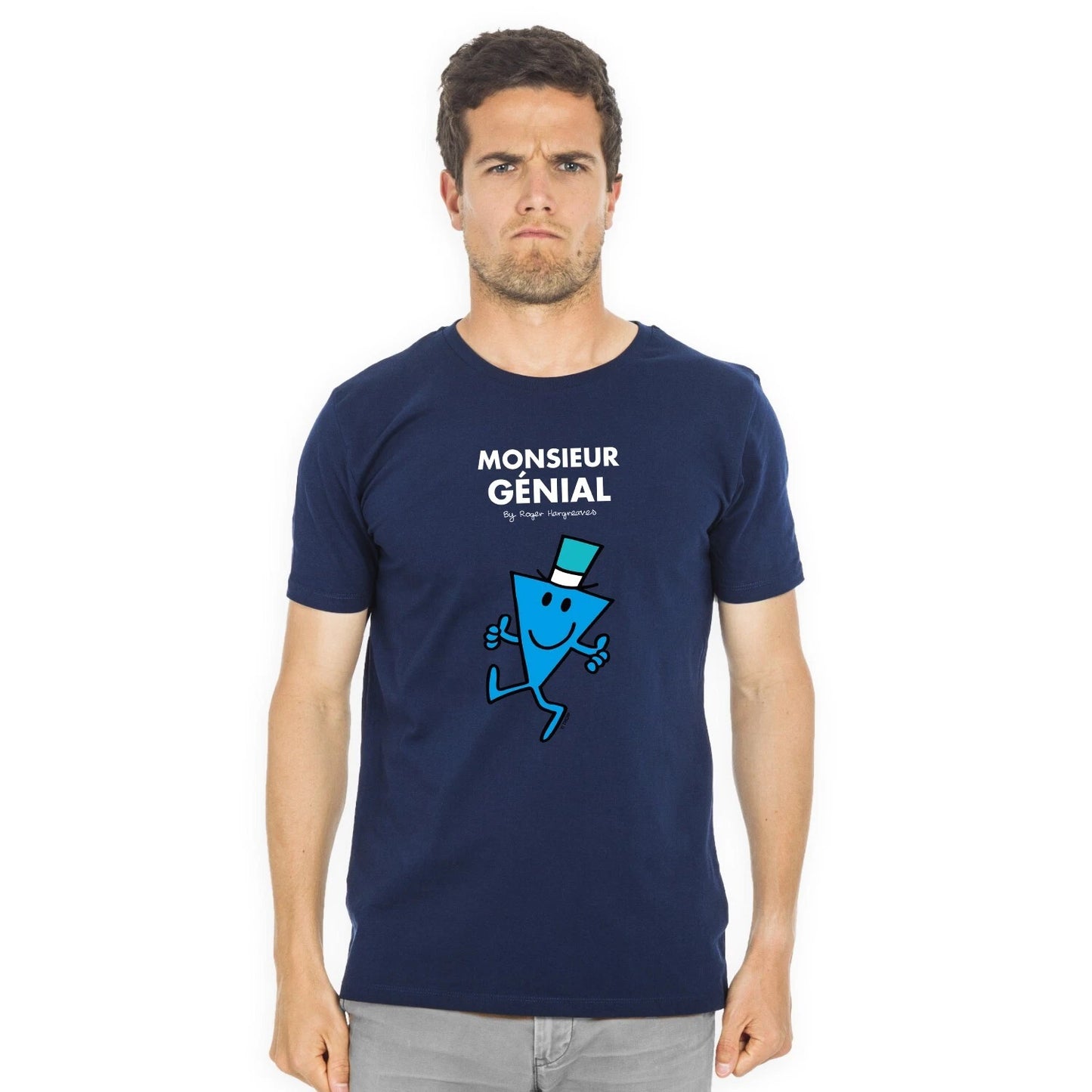 Mens T-Shirt Short Sleeve Monsieur Génial In Navy Blue