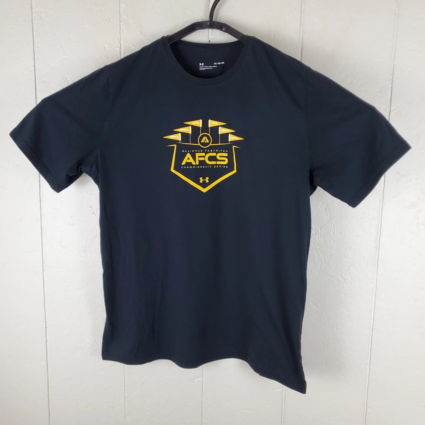 AFCS Shirt Men Extra Large Black Crew Neck Short Sleeve Graphic Stretch Pullover
