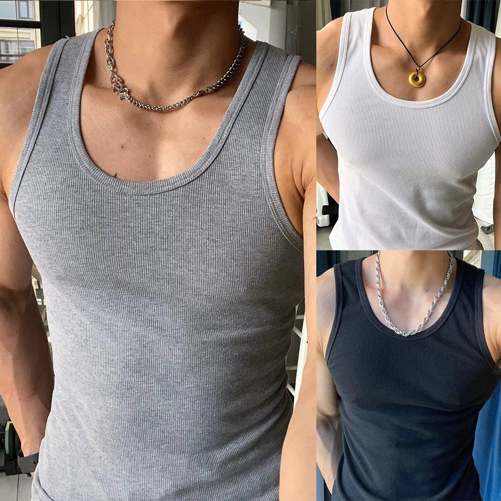 Stylish Bodybuilding Sleeveless Tank Top for Men Vertical Stripe Design