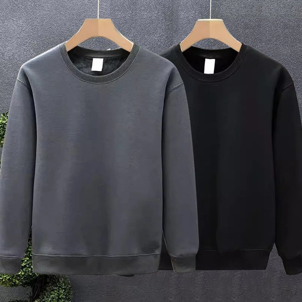 Mens Casual Solid Sweatshirt Round Neck Long Sleeve Pullover Top for Daily Wear
