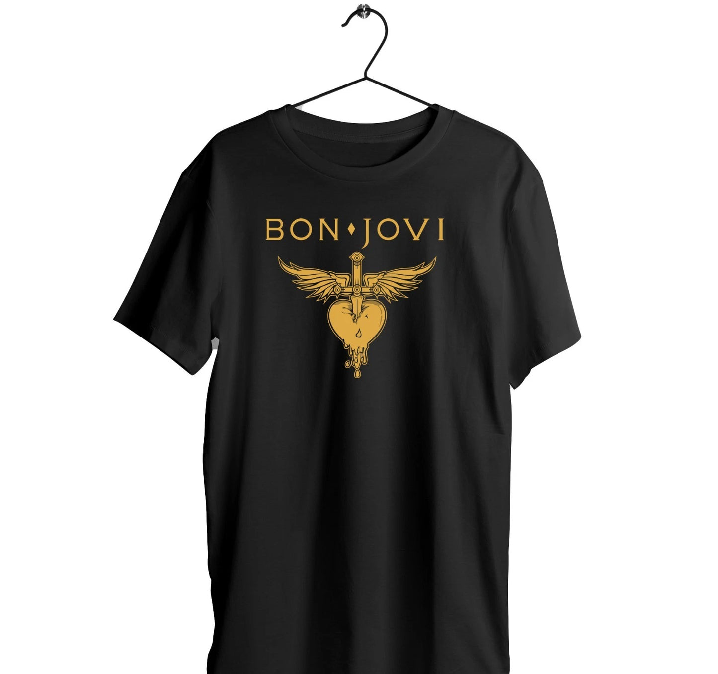 Bon Jovi logo Black T-Shirt I Cotton Short Sleeve I Glam Hard rock gift Tee