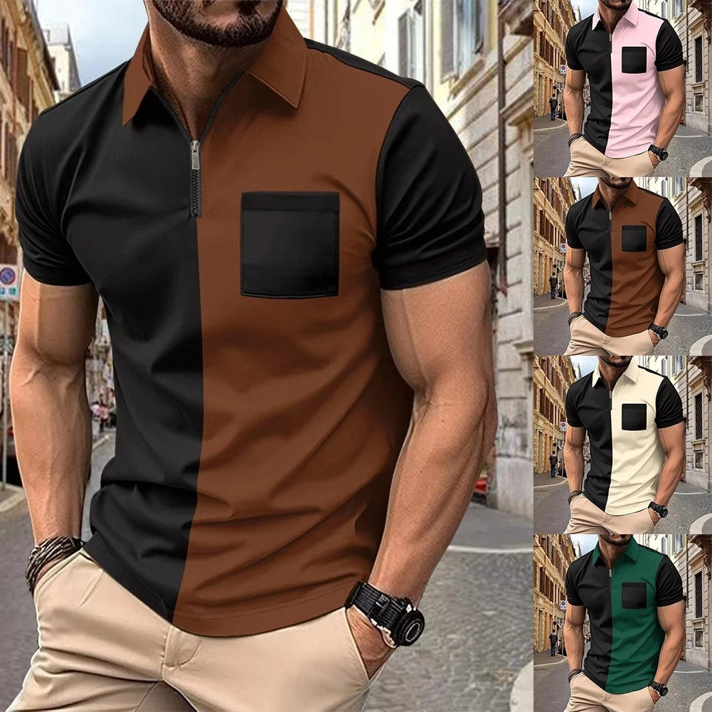 Fashionable Lapel Neck Top with Short Sleeves for Men Great for Summer