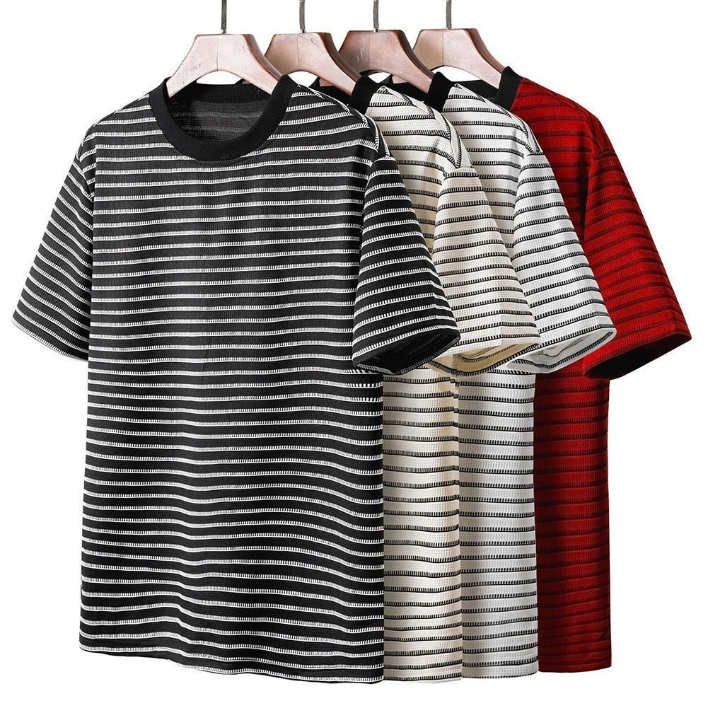 Men Striped Crew Neck Short Sleeve T Shirt for Casual Daily Wear Spring Summer