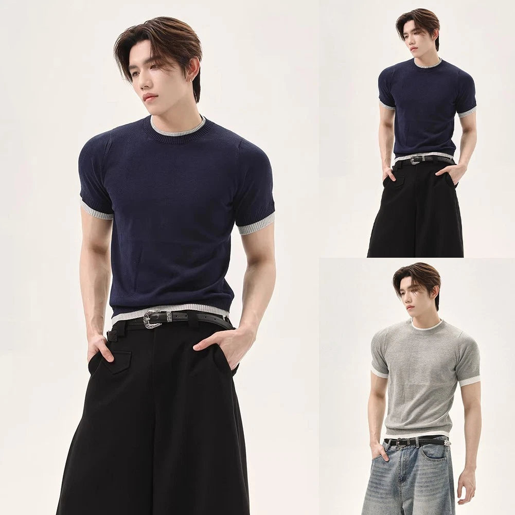 Men Knit T-shirt Casual Wear Daily Wear Summer Short Sleeve Pullover O-neck
