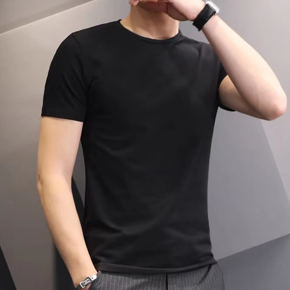 Classic Men's Trendy Pullover with Slim Round Neck Solid Color Short sleeve Tee