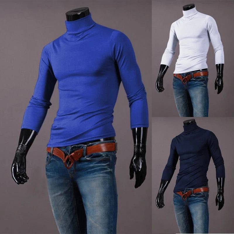 Fashionable Men's Solid Color Long Sleeve Turtlenecks for Everyday Wear