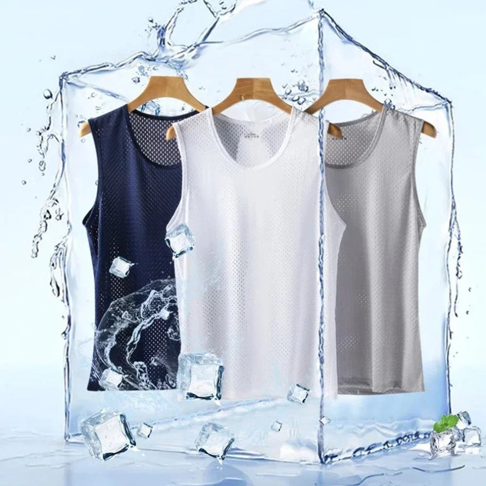 Stylish Men's Ice Silk Mesh Sleeveless T Shirt for Summer Sports and Training