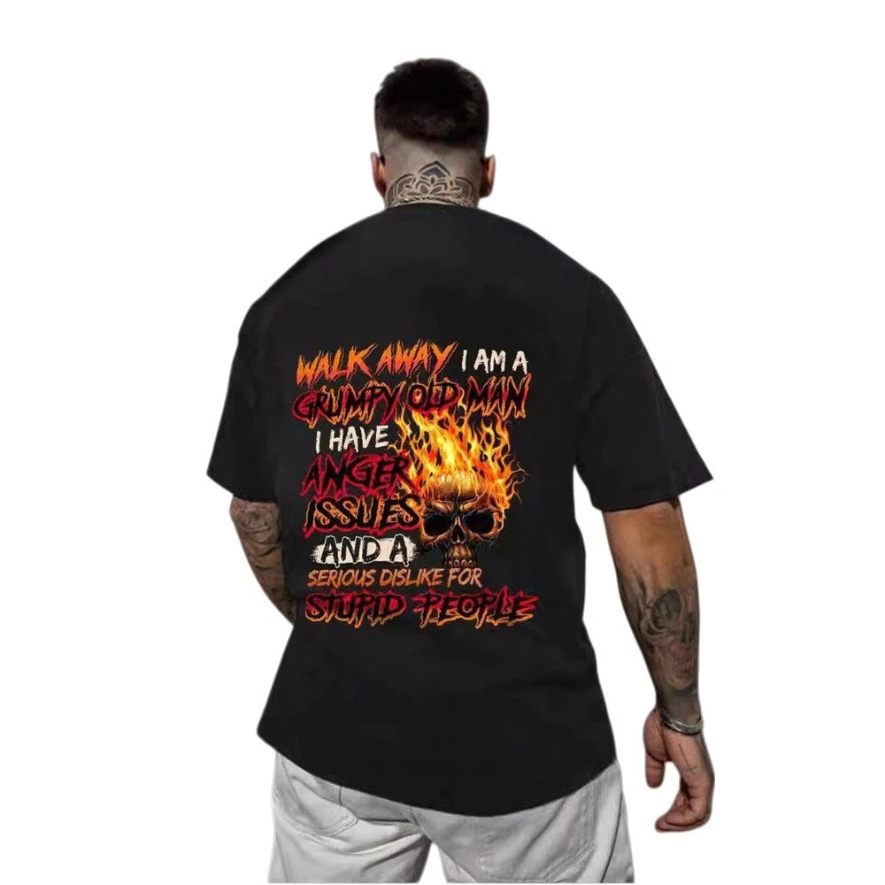 Mens black loose printed T shirt for daily casual club and vacation wear