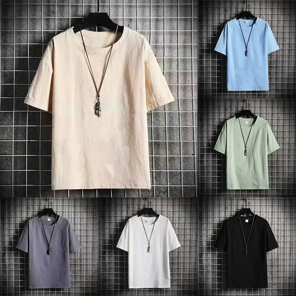 Men Casual T-shirt Daily Wear Short Sleeve Polyester Fabric Solid Color