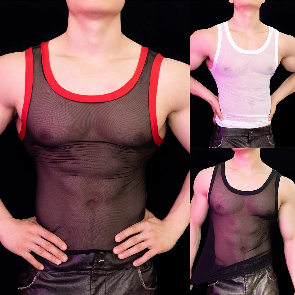 Trendy Mens Sleeveless Mesh T shirt Suitable for Nightclubs and Parties