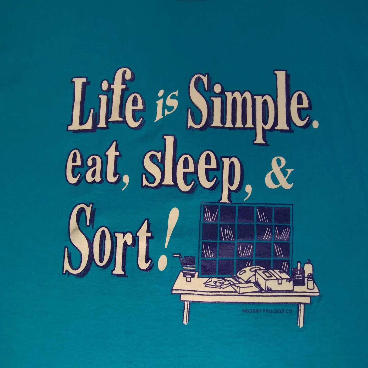 Vtg Eat Sleep Sort Mail Room Sorting Graphic T Shirt Lee XL Modern Process