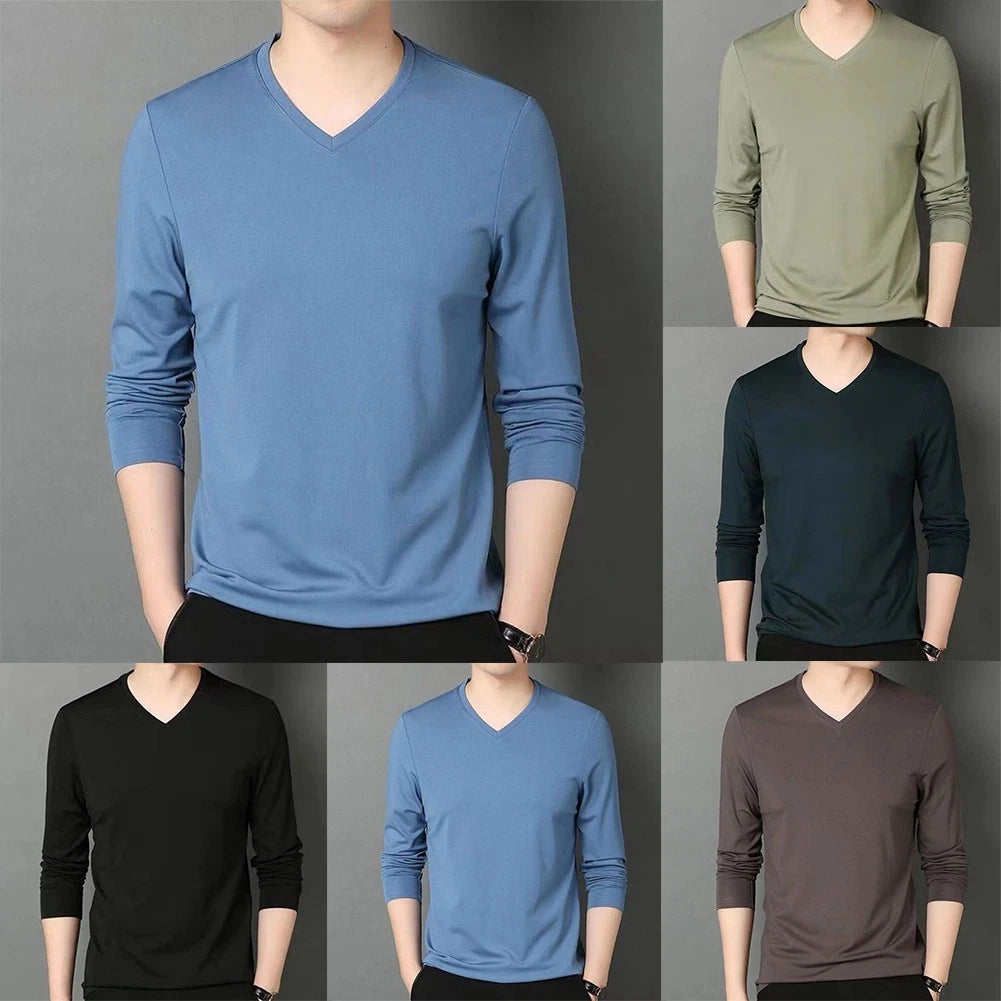 Trendy Blue Slim Fit V Neck Long Sleeve TShirt Muscle Workout Top for Men