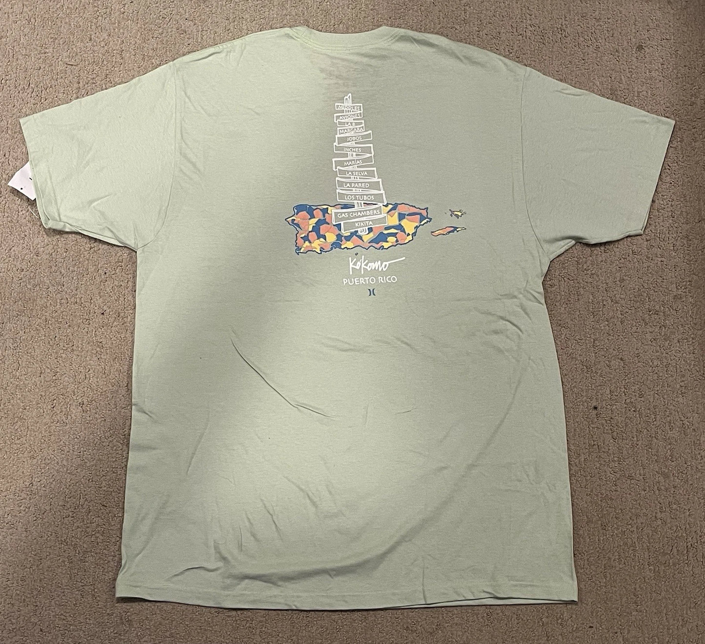 Hurley Kokomo Puerto Rico Shirt Mens Xl Green Surf Island Map Graphic Tee NWT