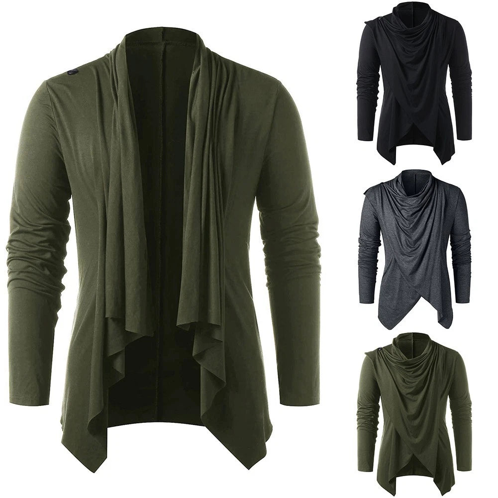 Fashionable Men's Shawl Collar Cardigan with Long Sleeves and Overlap Style
