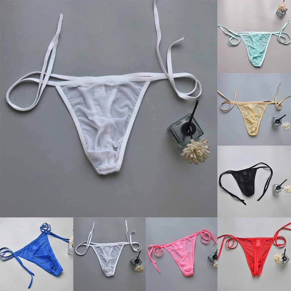 Trendy Men's Thong Underwear with Side Tie and Bandage Pouch for Evening Style