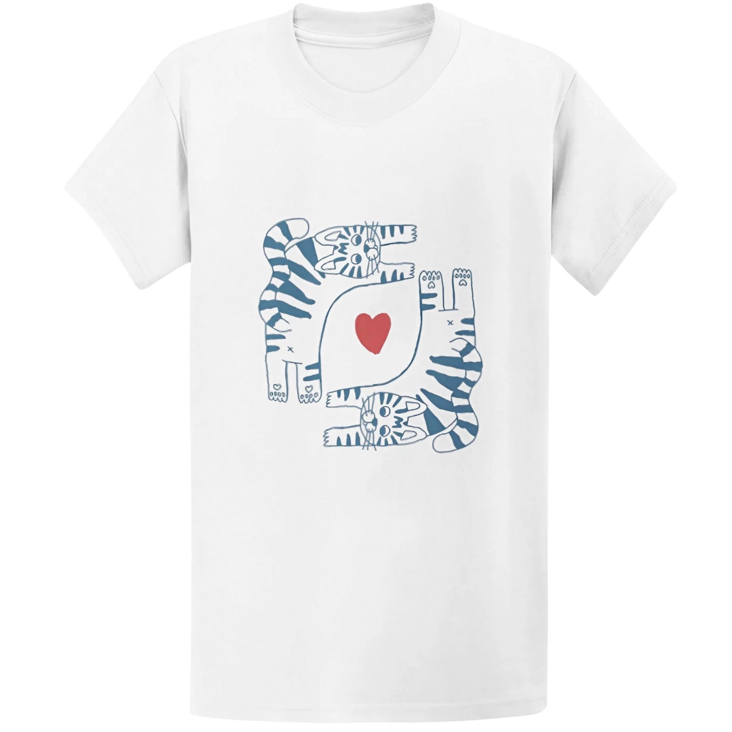 Gildan 5000 Cute Zebra Cats Heart T-Shirt - Kawaii Funny Cat Lover Gift Tee