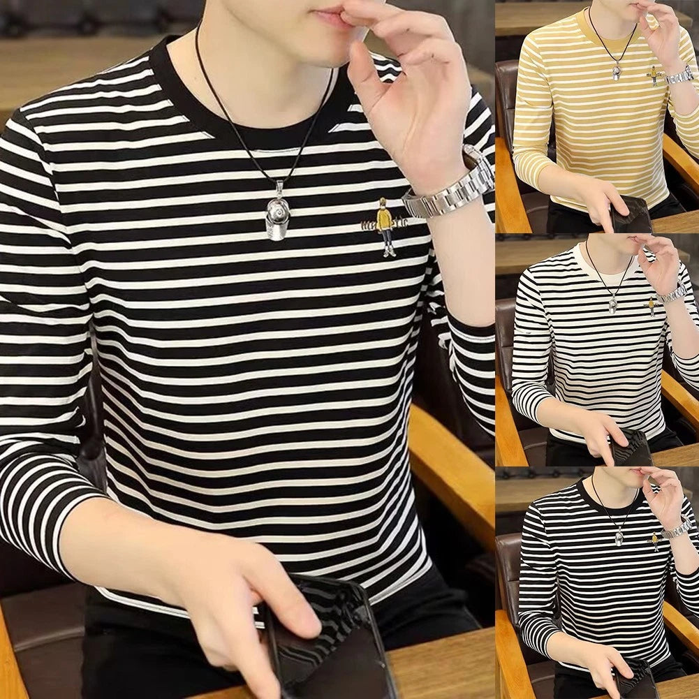 Korean Stripe Tee Casual Daily Wear Korean Style Striped Pattern Skinny Fit