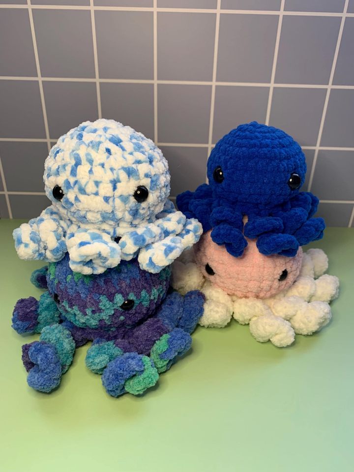 Crochet Octopus Amigurumi - Blue, blue and white, blue green purple, and blue pink white