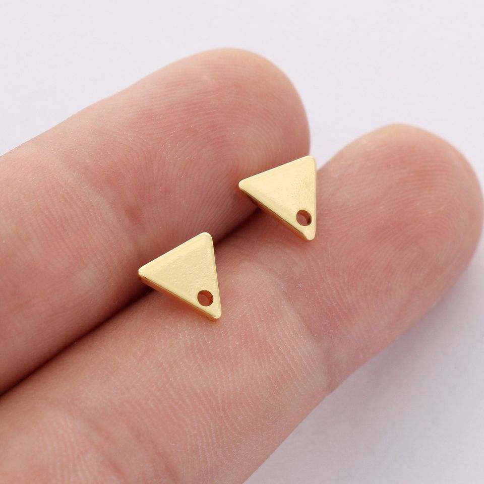 10PC Real Gold Plated Triangle Earrings Stud,Tiny Triangle Post Earrings,Geometric Earring Attachment,Jewelry Making Material Craft Supplies