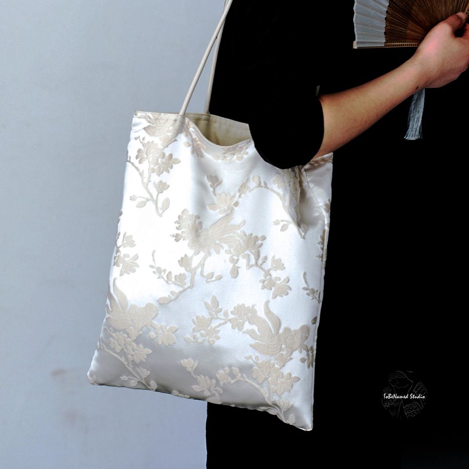 KOI FISH Embossed Tote Bag | Art Inspired Satin Jacquard Shoulder Bag