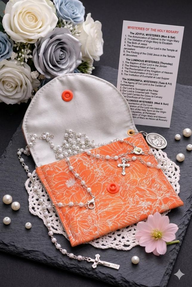 Handmade Rosary Pouch – Choose Pattern - Pocket‑Sized Catholic Gift Set